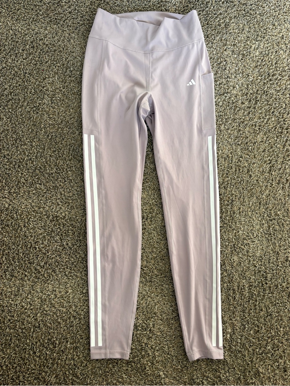 Adidas AeroReady Lavender 3 Stripe Leggings Womens Large High Rise Pocket
